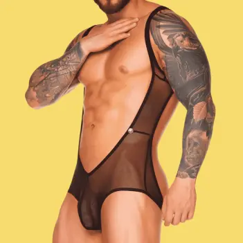 GIGO Mediterranean Body aus schwarzem Mesh, bestickter Bund | Dark-Ink