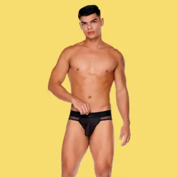 Jockstrap slip GIGO Mediterranean, mesh negro, abierto | Dark-Ink
