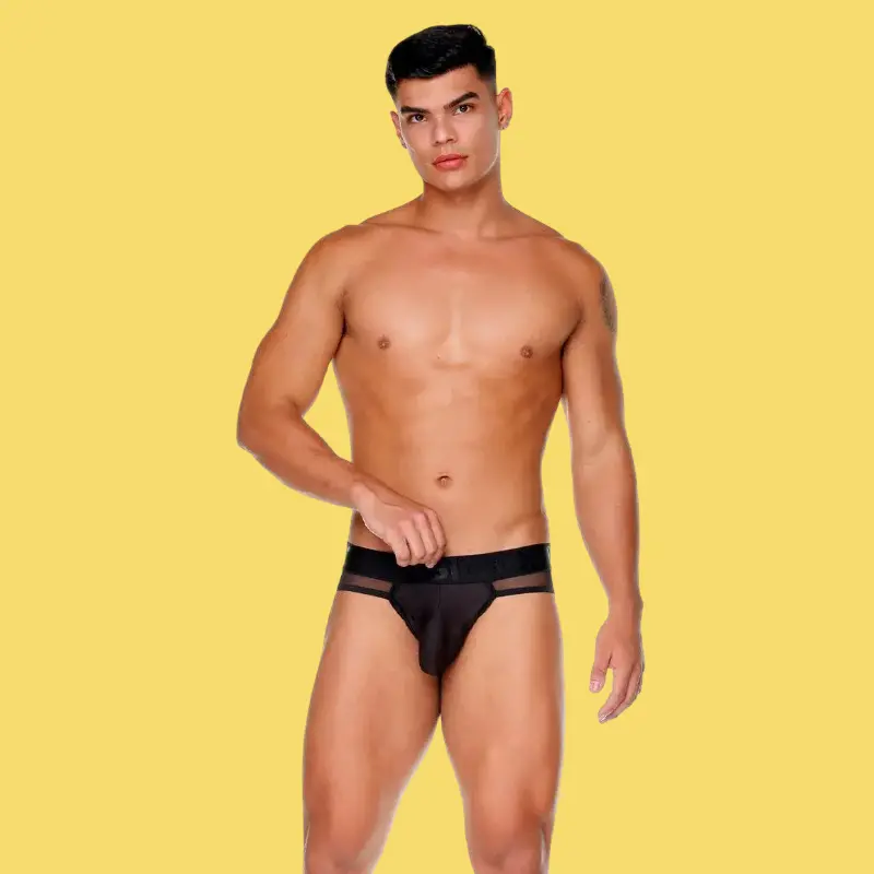 Jockstrap slip GIGO Mediterranean, mesh negro, abierto | Dark-Ink