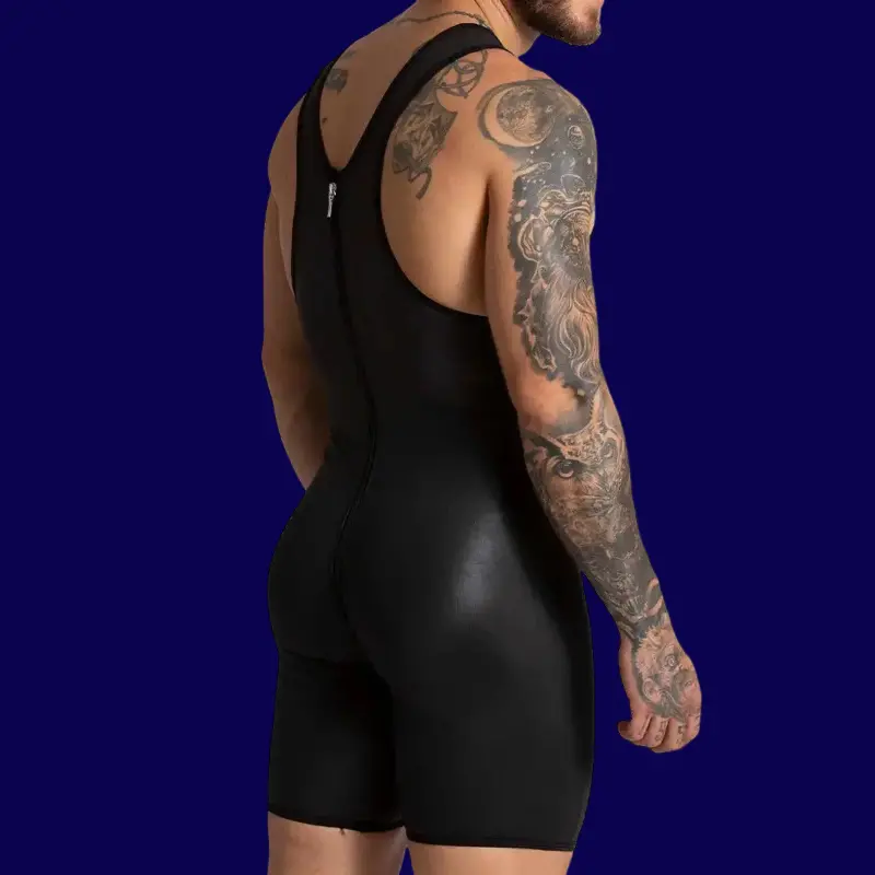 Body GIGO F Fetish Blue, similicuir et mesh, accents bleus | Dark-Ink