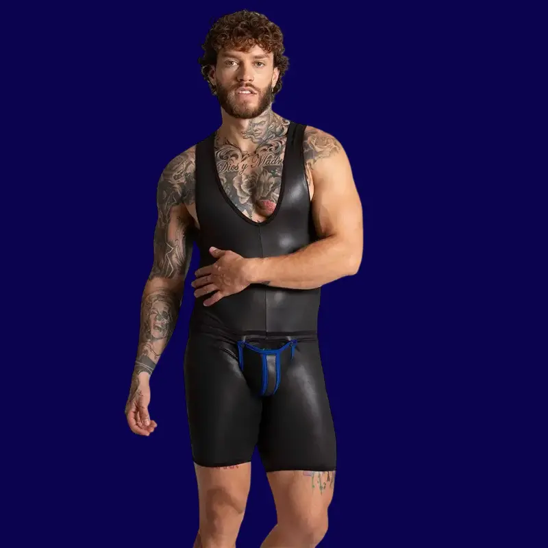 Body GIGO F Fetish Blue, similicuir et mesh, accents bleus | Dark-Ink