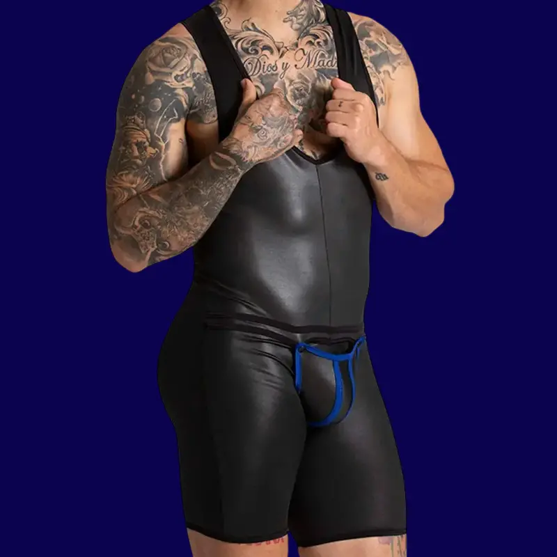 Body GIGO F Fetish Blue, similicuir et mesh, accents bleus | Dark-Ink