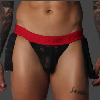 Jockstrap jupe GIGO Romantic, dentelle plissée brillante | Dark-Ink