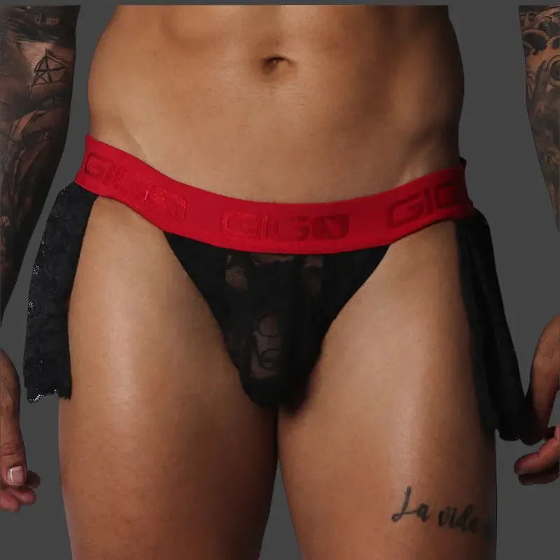 Jockstrap jupe GIGO Romantic, dentelle plissée brillante | Dark-Ink