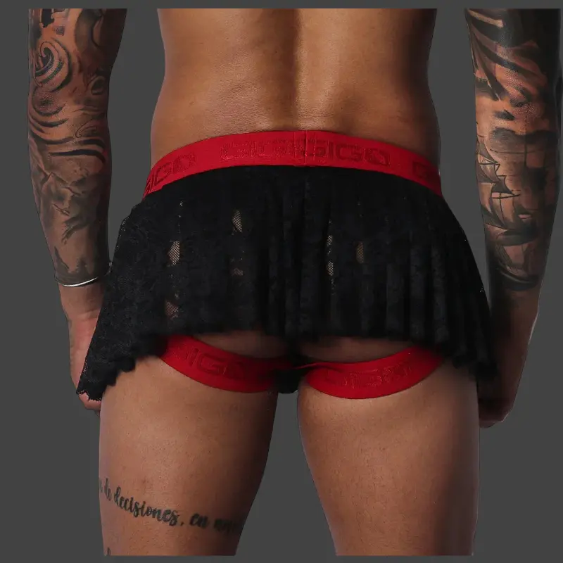 Jockstrap jupe GIGO Romantic, dentelle plissée brillante | Dark-Ink