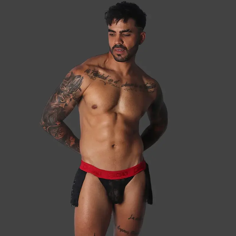 Jockstrap jupe GIGO Romantic, dentelle plissée brillante | Dark-Ink