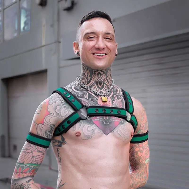 Harnais Bulldog Hunter néoprène Mr S Leather, vert tactique | Dark-Ink