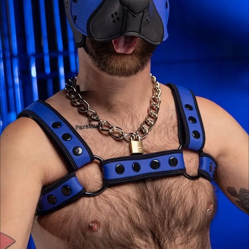Harnais Bulldog Royal Blue Mr S Leather, néoprène mat | Dark-Ink