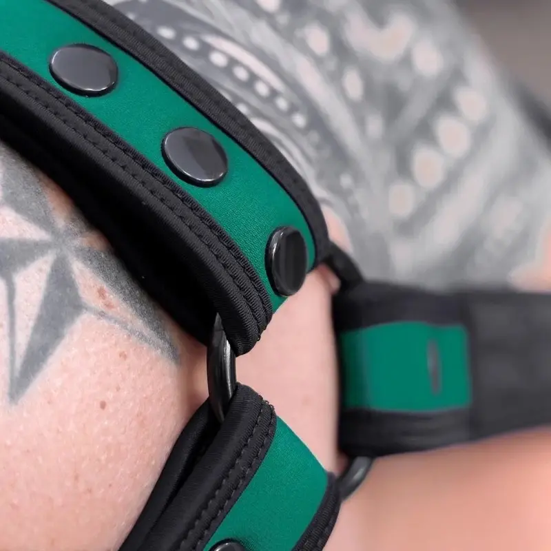 Harnais Bulldog Hunter néoprène Mr S Leather, vert tactique | Dark-Ink