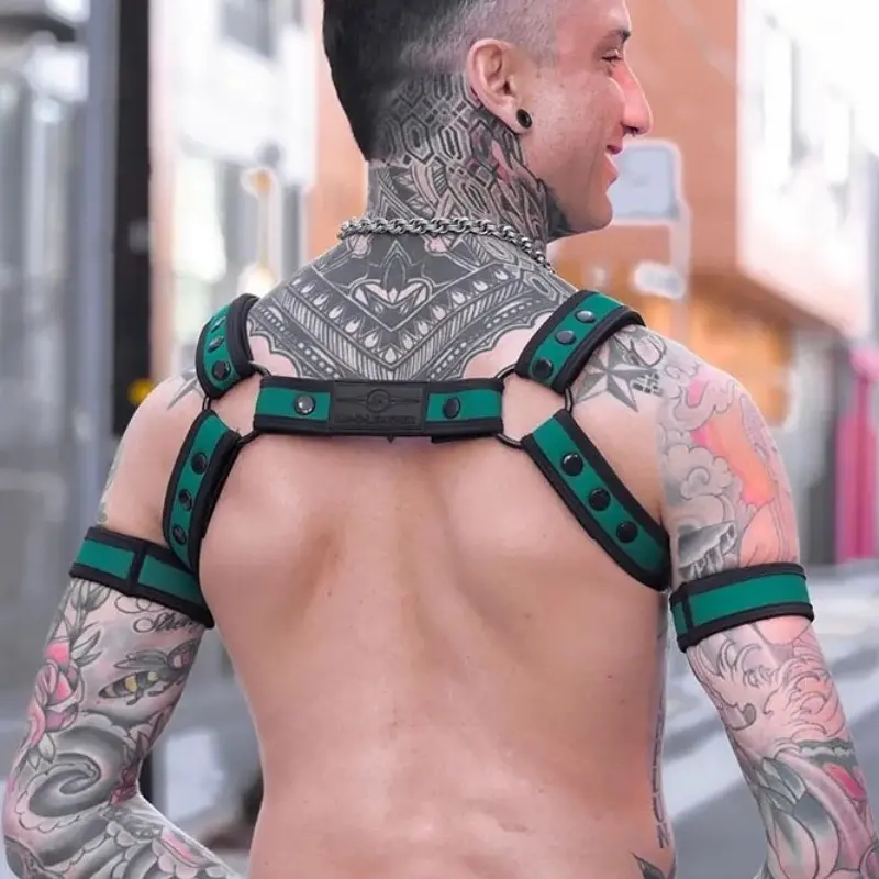 Harnais Bulldog Hunter néoprène Mr S Leather, vert tactique | Dark-Ink