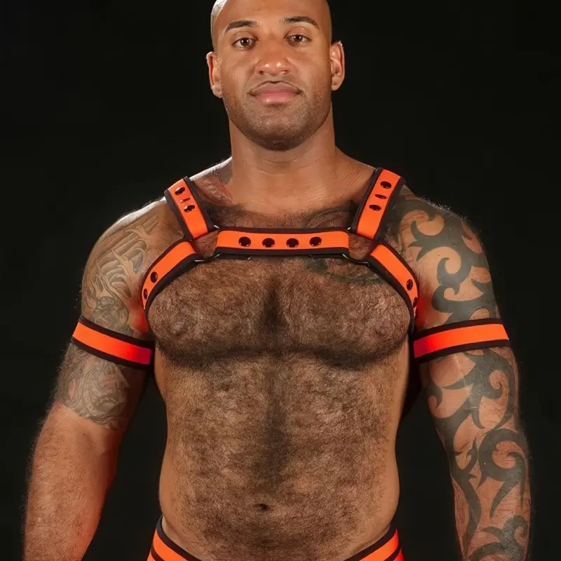 Harnais Bulldog Orange Mr S Leather, néoprène mat 3,8 cm | Dark-Ink
