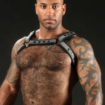 Neopren Harness Bulldog Grey Mr S Leather, matt 3,8 cm | Dark-Ink