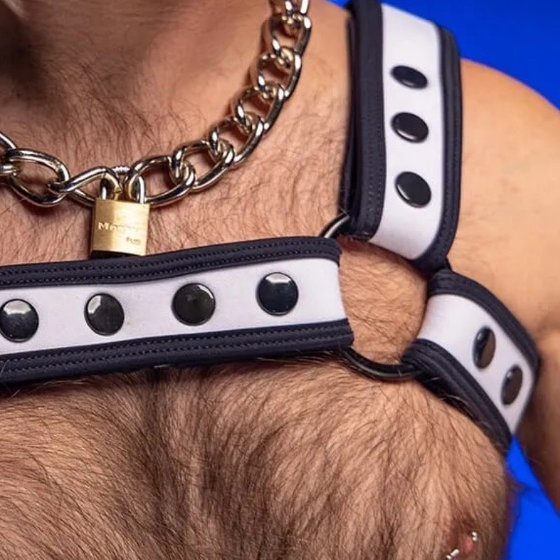 Mr S Leather Neo Bold Color Bulldog Harness White