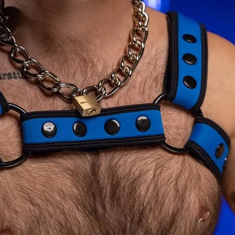 Cobalt Neoprene Bulldog Harness Mr S Leather, matched color | Dark-Ink