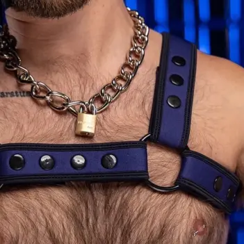 Harnais Bulldog Navy Blue Mr S Leather, néoprène mat 3,8 cm | Dark-Ink