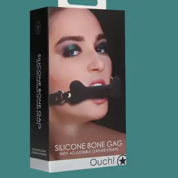 OUCH! Bone Gag Silicone, Adjustable Bonded Leather Straps | Dark-Ink