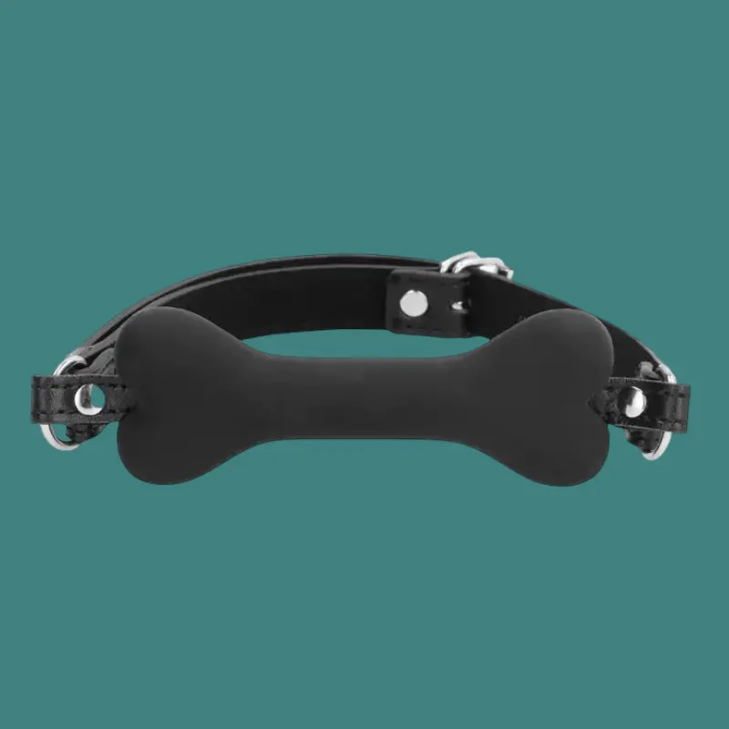 OUCH! Bone Gag Silicone, Adjustable Bonded Leather Straps | Dark-Ink