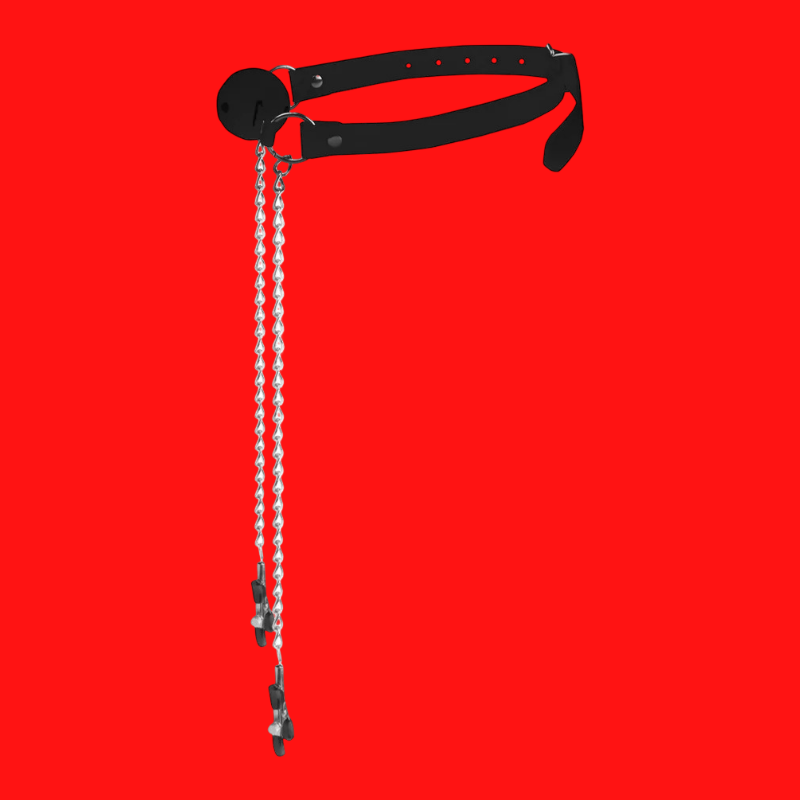 Ball gag with nipple clamps