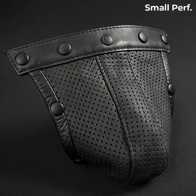 Bolsa cuero perforado Mr S Leather, snap-on para jock | Dark-Ink