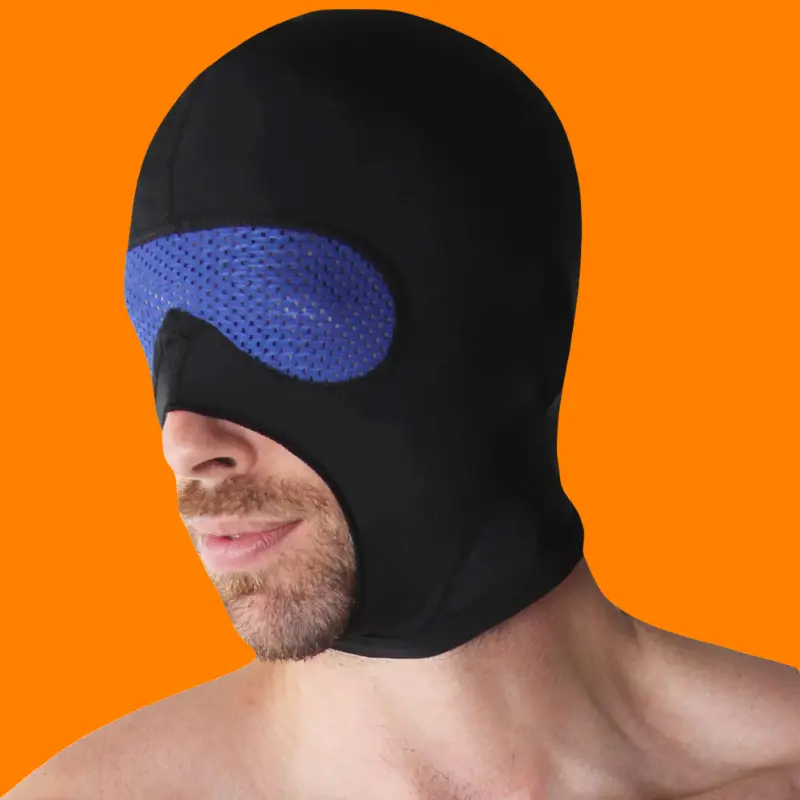 Capucha fetish Gambit CB13, panel de malla ocular | Dark-Ink