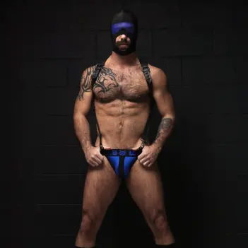 Capucha fetish Gambit CB13, panel de malla ocular | Dark-Ink