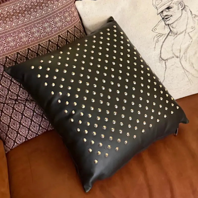 DARKLINE Alfred Studded Nappa Leather Pillow, Hand-Set | Dark-Ink