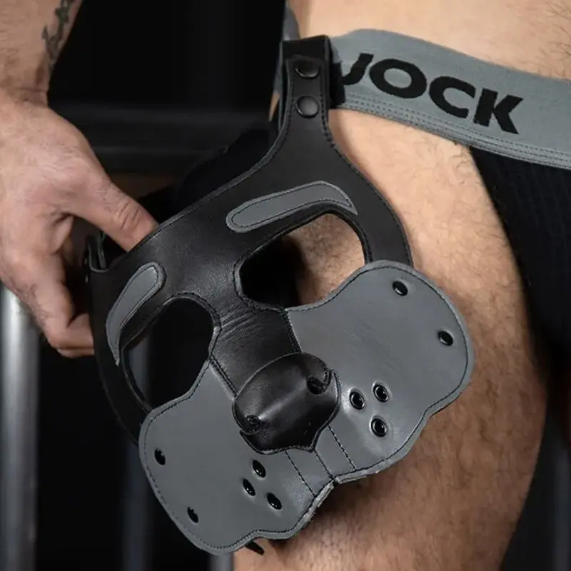 Puppy Muzzle Bone Hound Mr S Leather, offenes Leder Grau | Dark-Ink