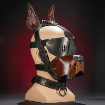 Bondage Dog Muzzle Mr S Leather, latigo leather 5-piece | Dark-Ink