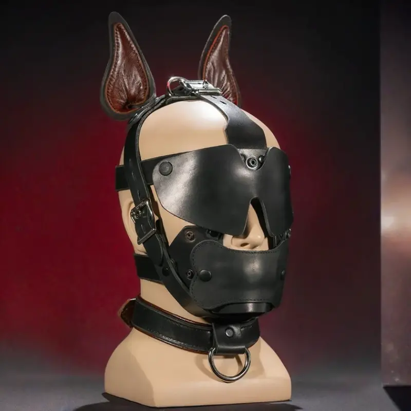 Bozal bondage dog Mr S Leather, cuero latigo 5 piezas | Dark-Ink