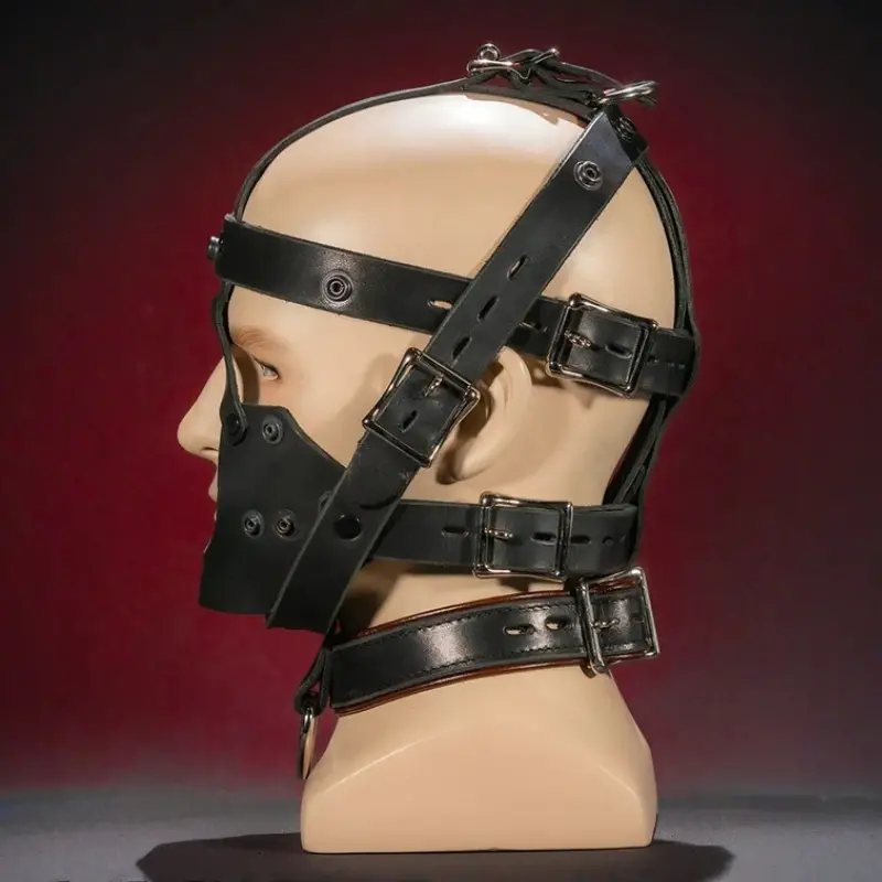 Bozal bondage dog Mr S Leather, cuero latigo 5 piezas | Dark-Ink