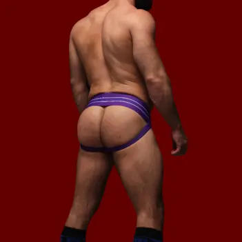 Jockstrap CB13 Tight End 3" Morado, cintura rayada mid-rise | Dark-Ink