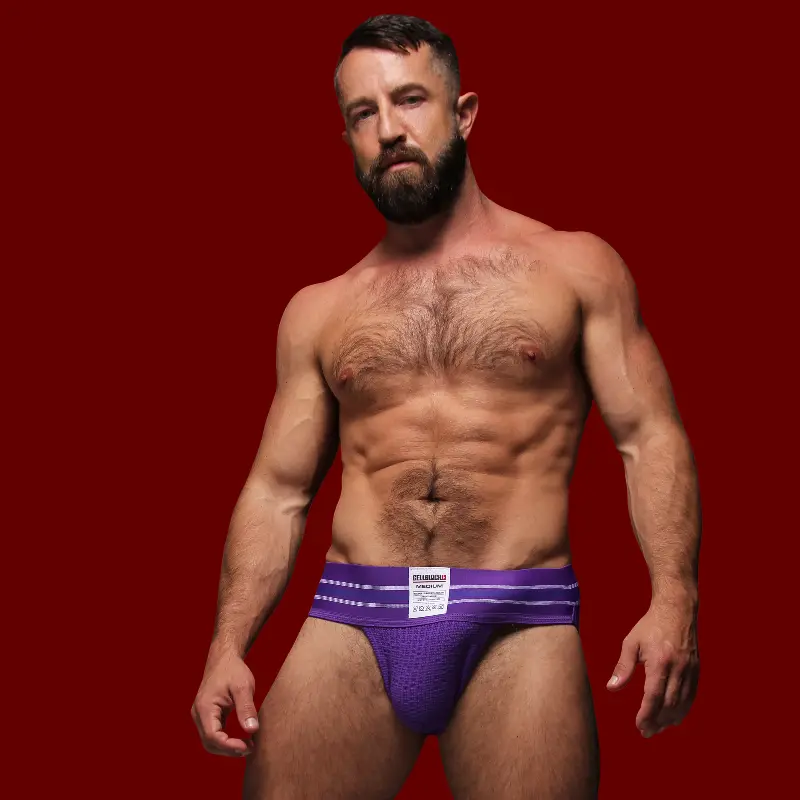 Jockstrap CB13 Tight End 3" Morado, cintura rayada mid-rise | Dark-Ink