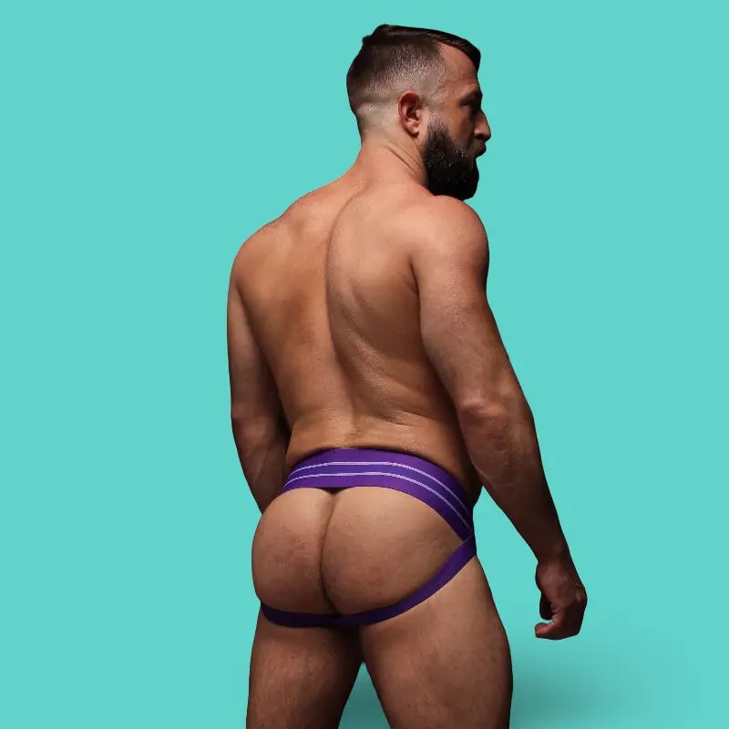 Jockstrap CB13 Tight End 3" Morado, cintura rayada mid-rise | Dark-Ink