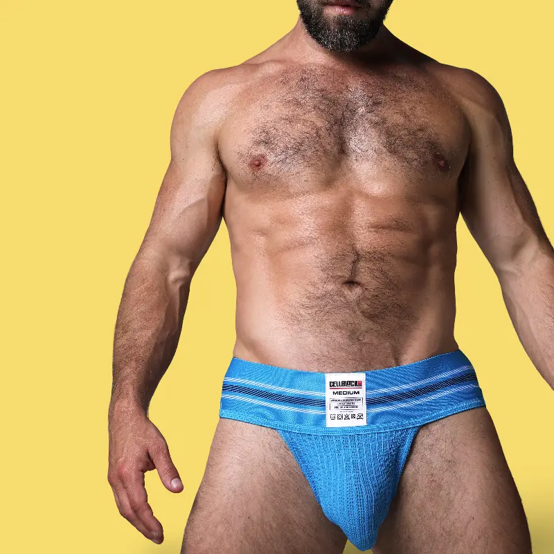 CB13 Tight End 3" Jockstrap Hellblau, Streifenbund mid-rise | Dark-Ink