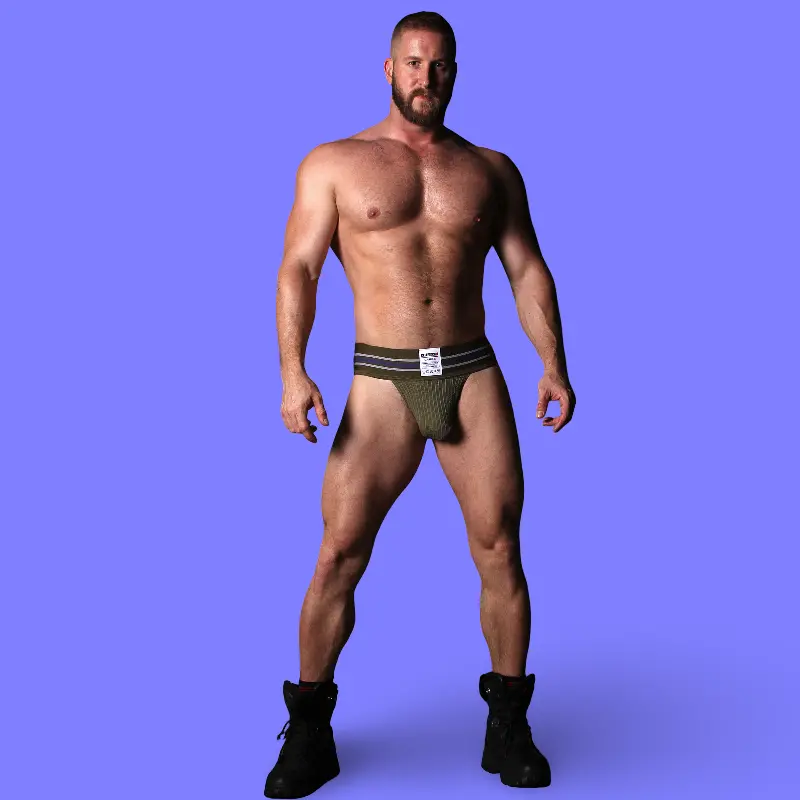 CB13 Tight End 3" Jockstrap Army Green, mid-rise waistband | Dark-Ink