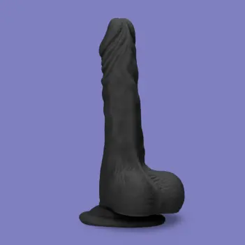 Realistischer Dildo mit Hoden RealRock 9" gerader Schaft | Dark-Ink
