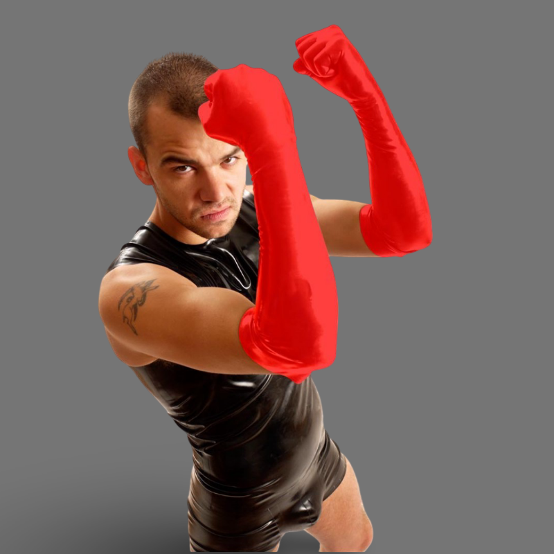 Red Elbow-Length Rubber Gloves