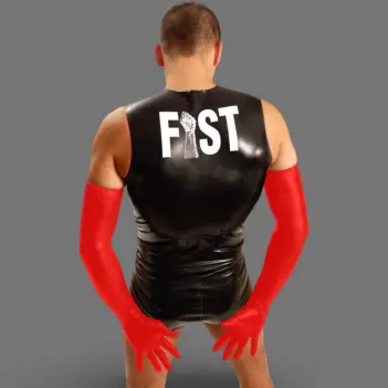 FIST UK Red Shoulder Latex Gloves for Fisting, 4 Sizes | Dark-Ink