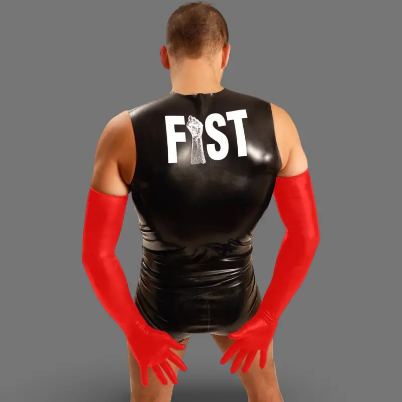FIST UK Red Shoulder Latex Gloves for Fisting, 4 Sizes | Dark-Ink