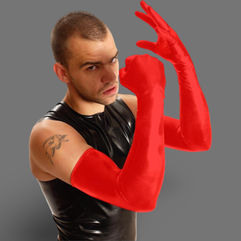 Shoulder-Length Rubber Gloves – Red