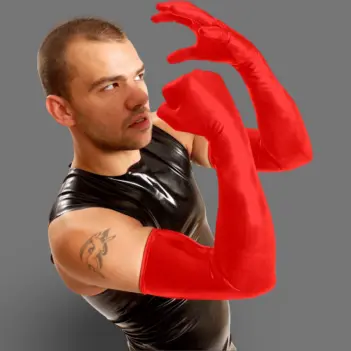 Gants latex épaule FIST UK rouges, fisting, 4 tailles | Dark-Ink