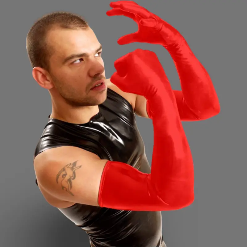 FIST UK Red Shoulder Latex Gloves for Fisting, 4 Sizes | Dark-Ink