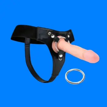 Arnés strap-on RealRock Deluxe 2 anillos cuero tallas S-XL | Dark-Ink