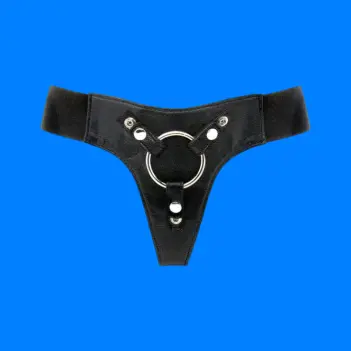 Arnés strap-on RealRock Deluxe 2 anillos cuero tallas S-XL | Dark-Ink