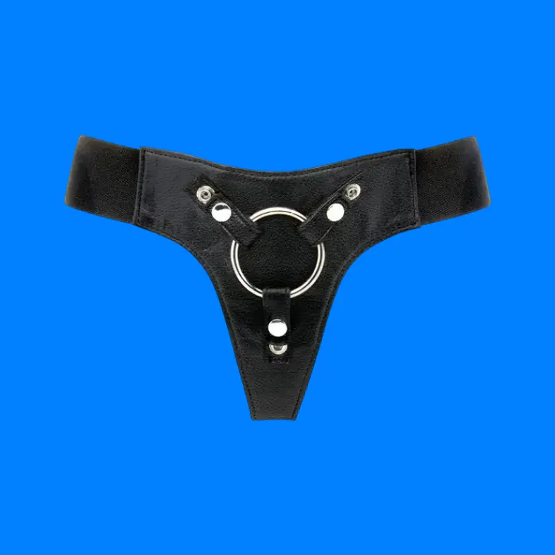 Arnés strap-on RealRock Deluxe 2 anillos cuero tallas S-XL | Dark-Ink