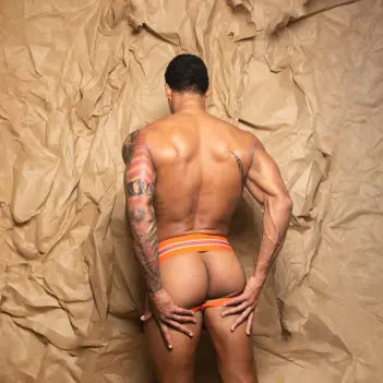 CB13 Tight End 3" Jockstrap Orange, mid-rise waistband | Dark-Ink