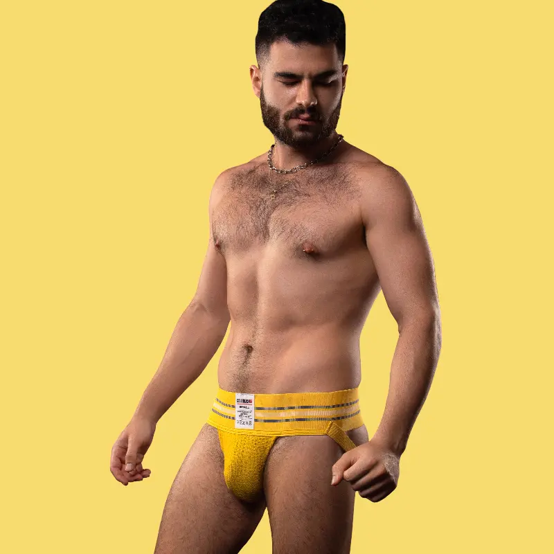 CB13 Tight End 3" Jockstrap Gelb, Beutel mit Mittelnaht | Dark-Ink