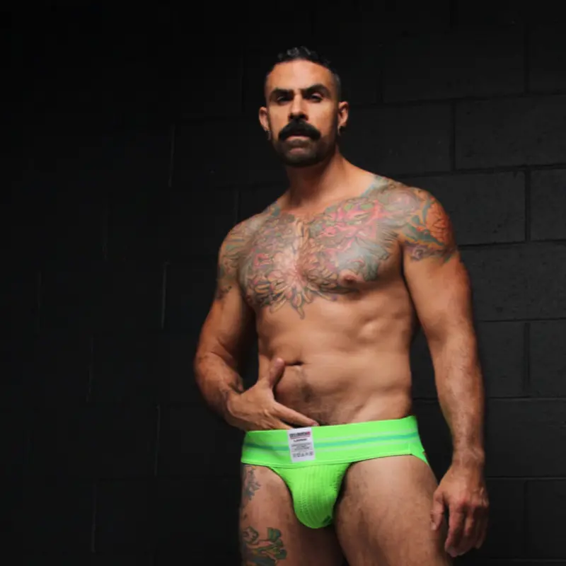 Jockstrap CB13 Tight End 3" Lime, cintura rayada mid-rise | Dark-Ink