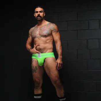 Jockstrap CB13 Tight End 3" Lime, cintura rayada mid-rise | Dark-Ink
