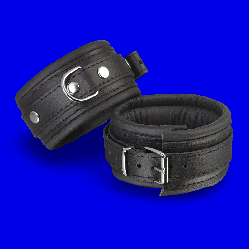 Gepolsterte Fußfesseln – Schwarz/Schwarz – Leder | Dark-Ink